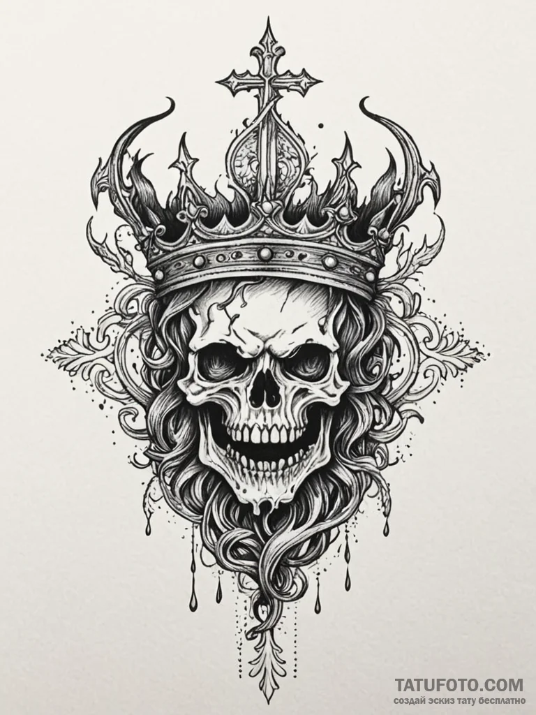 Scarlet flame devouring crown, ink illustrati... - эскиз тату (№1751692799_0, 05.07.2025 05:19) — Tatufoto.com