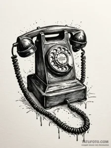 Land-line telephone, receiver leaking a black... - эскиз тату (№1751693235_0, 05.07.2025 05:27) — Tatufoto.com