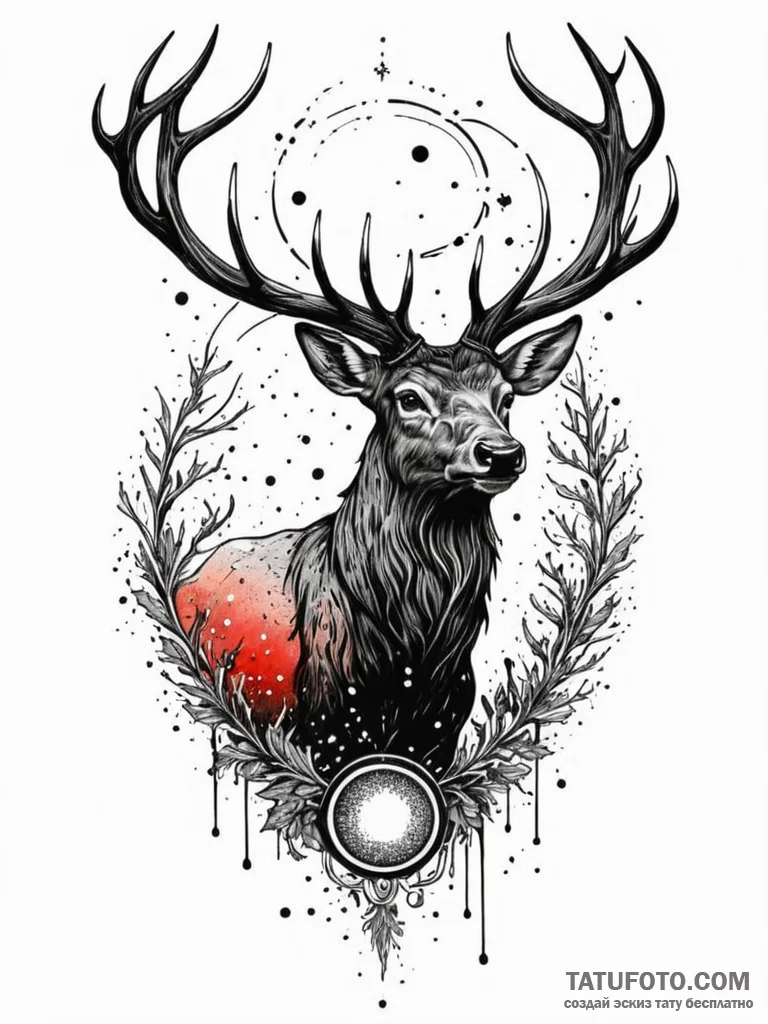 Arcane stag forming from cosmic dust, ink ill... - эскиз тату (№1751693321_0, 05.07.2025 05:28) — Tatufoto.com
