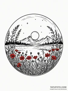 Crystal ball reflecting a field of wildflower... - эскиз тату (№1751693494_0, 05.07.2025 05:31) — Tatufoto.com