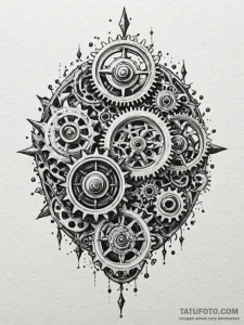 Clock gears entwined with thorns, concept art... - эскиз тату (№1751693876_0, 05.07.2025 05:37) — Tatufoto.com