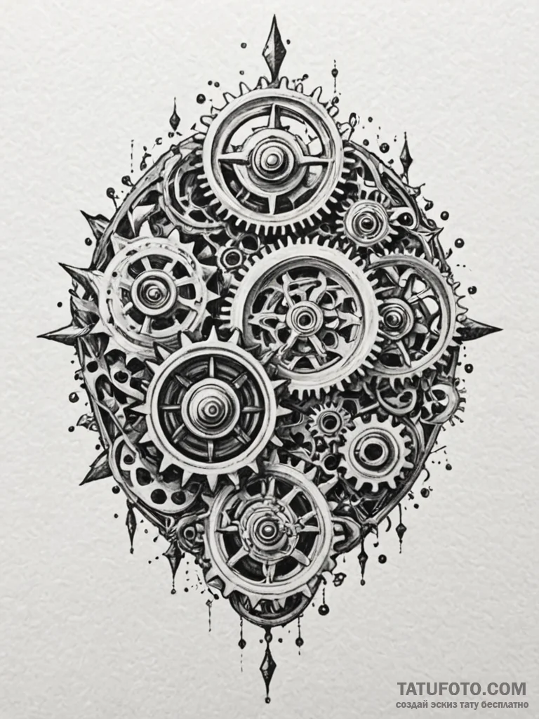 Clock gears entwined with thorns, concept art... - эскиз тату (№1751693876_0, 05.07.2025 05:37) — Tatufoto.com