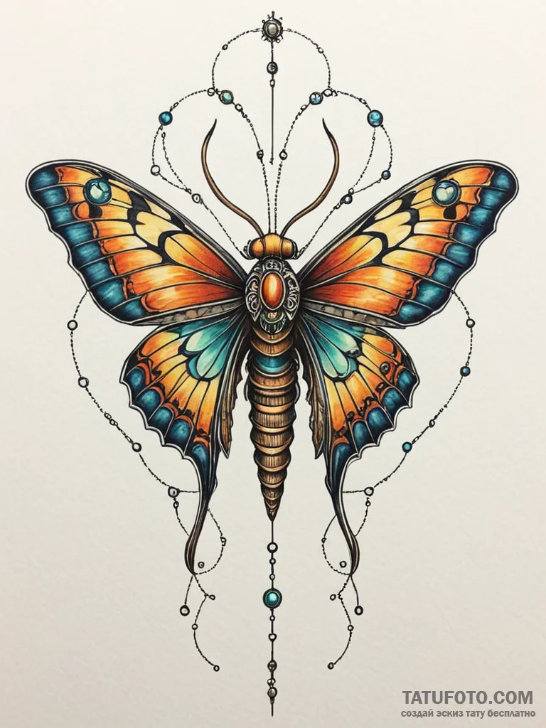 Giant, bio-mechanical moth with fiber-optic a... - эскиз тату (№1751694144_0, 05.07.2025 05:42) — Tatufoto.com