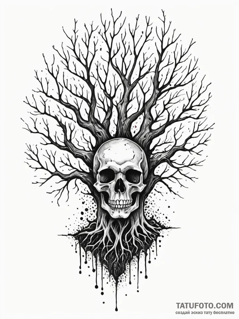 Keystone beneath bone roots, ink illustration... - эскиз тату (№1751694623_0, 05.07.2025 05:50) — Tatufoto.com