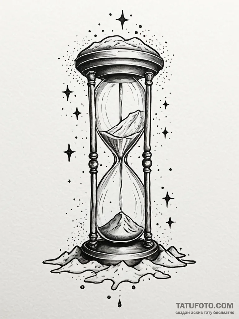 Leaking hourglass where sand is replaced by s... - эскиз тату (№1751694715_0, 05.07.2025 05:51) — Tatufoto.com