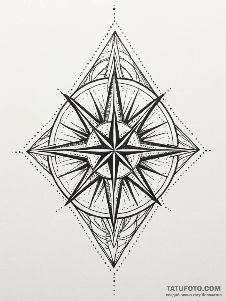 Wind rose, artistic tattoo sketch, dotwork ta... - эскиз тату (№1751695104_0, 05.07.2025 05:58) — Tatufoto.com