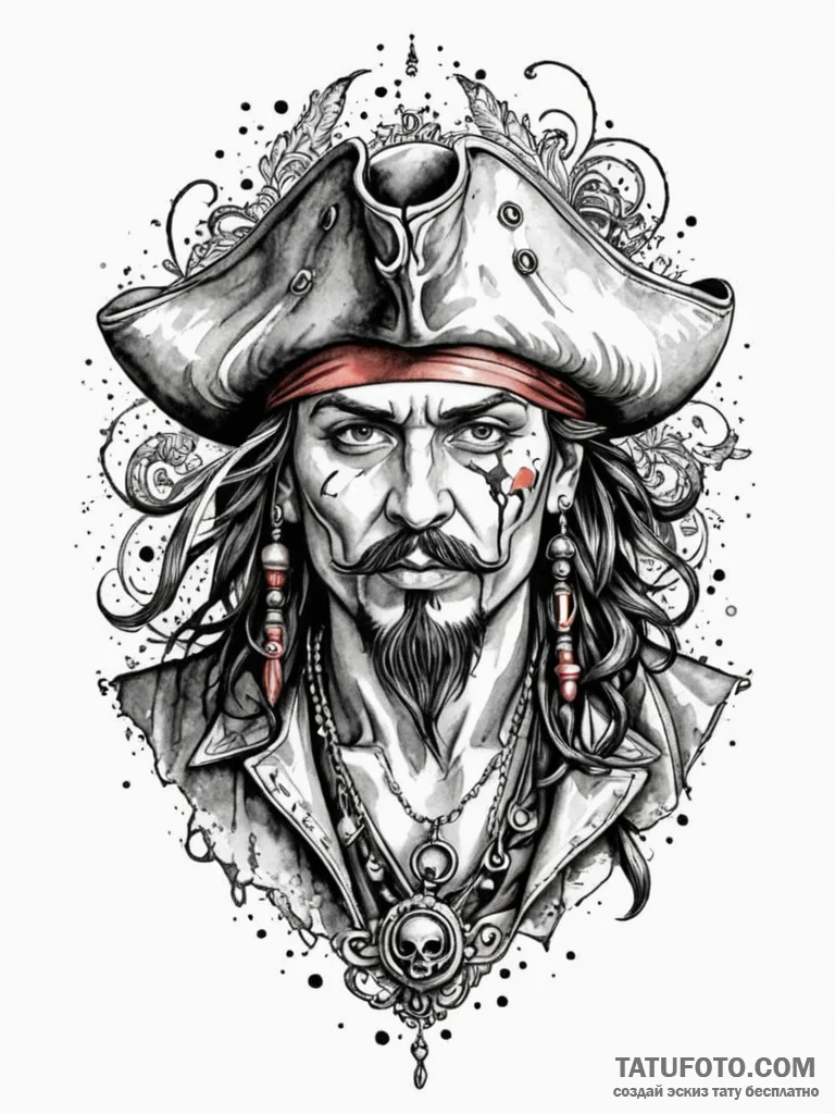 Pirate, tattoo line art, clear image, sharp f... - эскиз тату (№1751695290_0, 05.07.2025 06:01) — Tatufoto.com