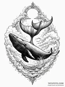Whale's tail diving into a sea of clouds, art... - эскиз тату (№1751695379_0, 05.07.2025 06:02) — Tatufoto.com