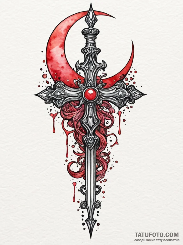 Jade dagger beneath crimson moon, concept art... - эскиз тату (№1751695649_0, 05.07.2025 06:07) — Tatufoto.com