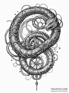 Clockwork serpent coiled mid-air, concept art... - эскиз тату (№1751696531_0, 05.07.2025 06:22) — Tatufoto.com