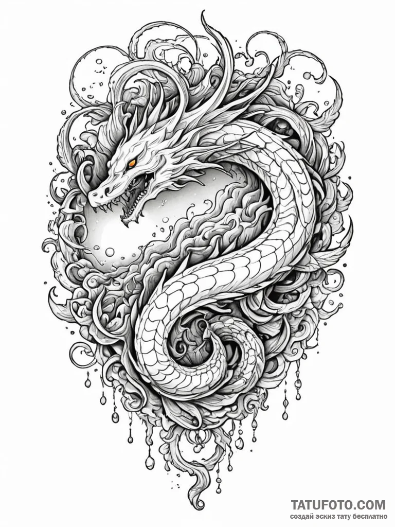 Leviathan rising from a stormy sea, tattoo li... - эскиз тату (№1751696873_0, 05.07.2025 06:27) — Tatufoto.com