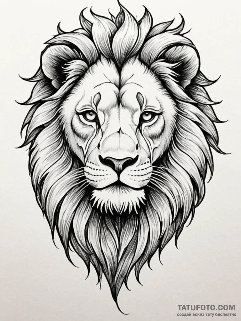 Ashen lion with skeletal mane, tattoo line ar... - эскиз тату (№1751697044_0, 05.07.2025 06:30) — Tatufoto.com
