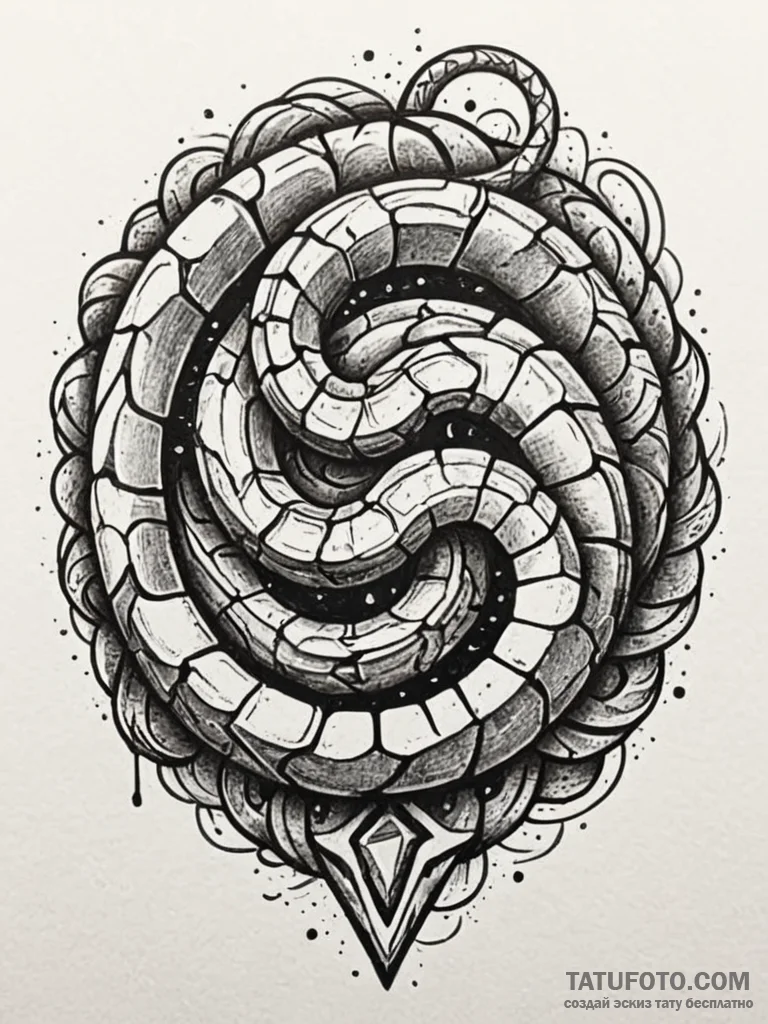 Runestone serpent spiraling through void, tat... - эскиз тату (№1751697298_0, 05.07.2025 06:34) — Tatufoto.com