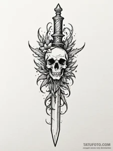 Bone dagger piercing through root, ink illust... - эскиз тату (№1751697469_0, 05.07.2025 06:37) — Tatufoto.com