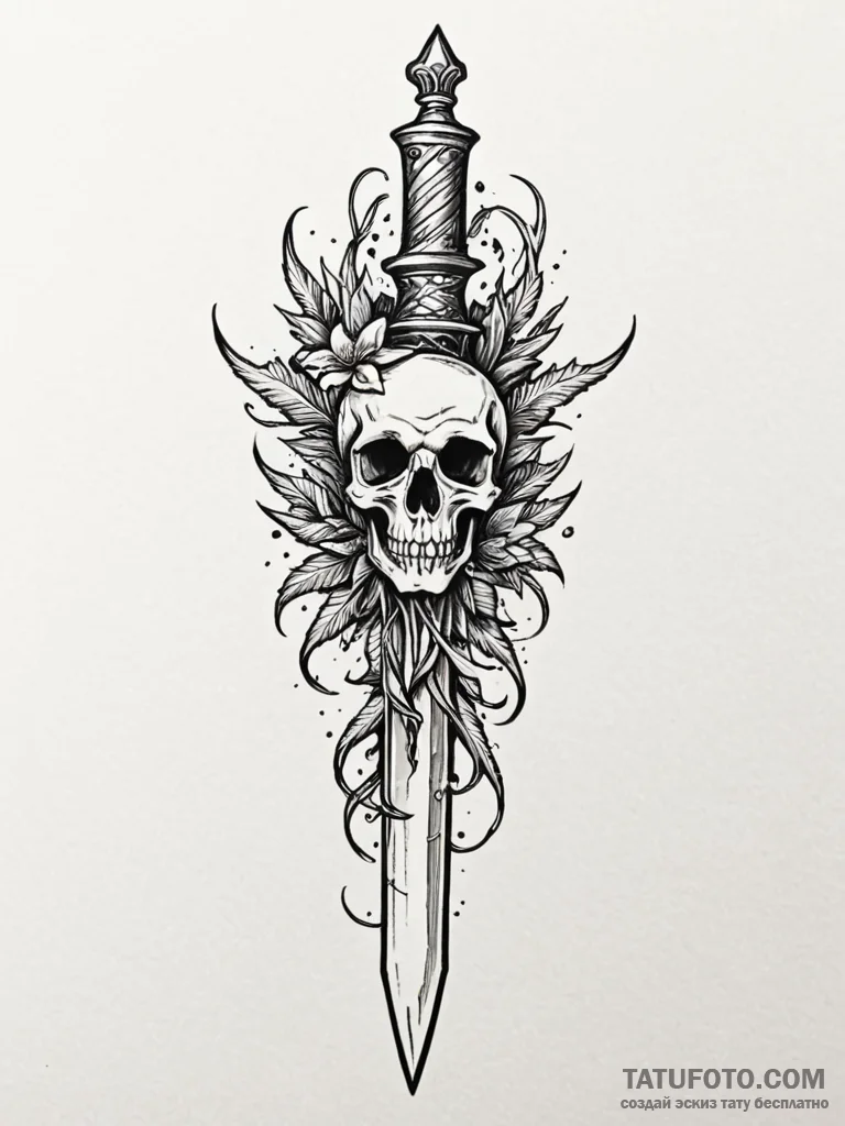 Bone dagger piercing through root, ink illust... - эскиз тату (№1751697469_0, 05.07.2025 06:37) — Tatufoto.com