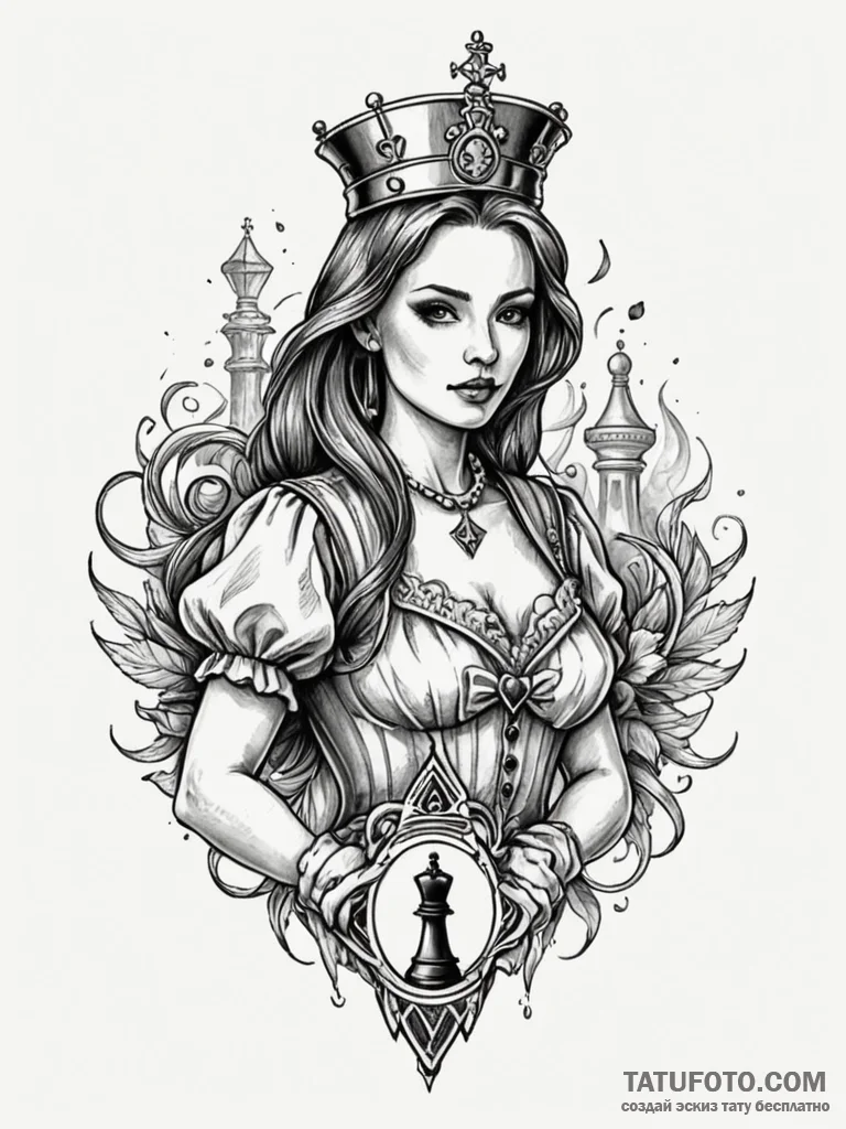 Chess queen made of translucent smoke, holdin... - эскиз тату (№1751697814_0, 05.07.2025 06:43) — Tatufoto.com
