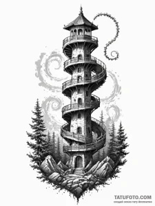 Abyssal serpent spiraling tower, artistic tat... - эскиз тату (№1751697899_0, 05.07.2025 06:44) — Tatufoto.com