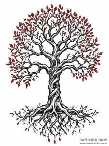 Iron roots entwining sacred tree, tattoo flas... - эскиз тату (№1751697984_0, 05.07.2025 06:46) — Tatufoto.com