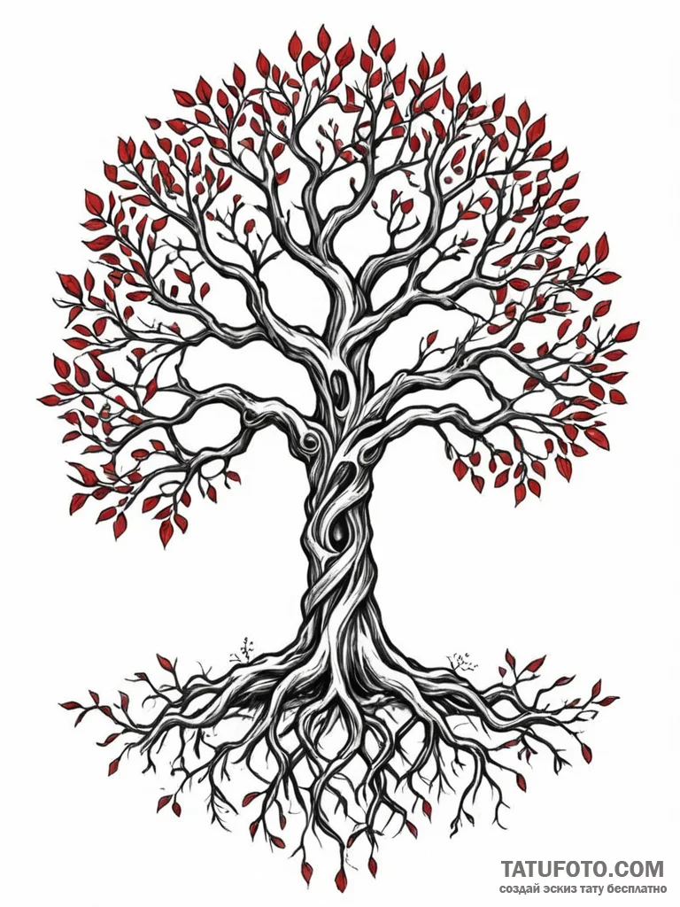 Iron roots entwining sacred tree, tattoo flas... - эскиз тату (№1751697984_0, 05.07.2025 06:46) — Tatufoto.com