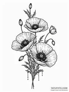 Poppy flowers blooming from bones, artistic t... - эскиз тату (№1751698242_0, 05.07.2025 06:50) — Tatufoto.com