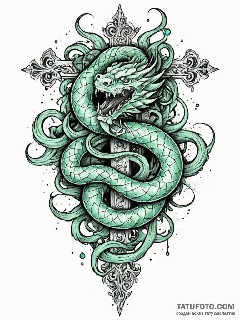Jade serpent devouring starlight, tattoo flas... - эскиз тату (№1751698847_0, 05.07.2025 07:00) — Tatufoto.com