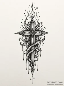 Arcane candle melting upwards, artistic tatto... - эскиз тату (№1751699452_0, 05.07.2025 07:10) — Tatufoto.com