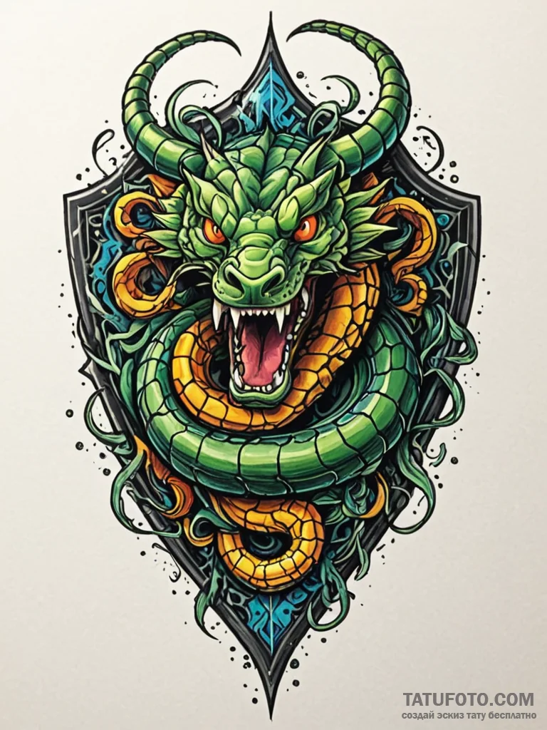 Onyx shield cracked by serpent, tattoo flash... - эскиз тату (№1751699538_0, 05.07.2025 07:12) — Tatufoto.com