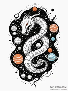 Astral serpent among shattered planets, tatto... - эскиз тату (№1751700052_0, 05.07.2025 07:20) — Tatufoto.com