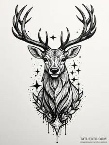 Cosmic stag crowned with stars, artistic tatt... - эскиз тату (№1751700696_0, 05.07.2025 07:31) — Tatufoto.com
