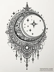Moon sigil crowned with stars, ink illustrati... - эскиз тату (№1751700955_0, 05.07.2025 07:35) — Tatufoto.com