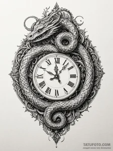 Bone serpent wrapped around clock, concept ar... - эскиз тату (№1751701214_0, 05.07.2025 07:40) — Tatufoto.com