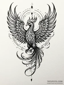 A powerful burning phoenix rising, rebirth,,... - эскиз тату (№1751701299_0, 05.07.2025 07:41) — Tatufoto.com