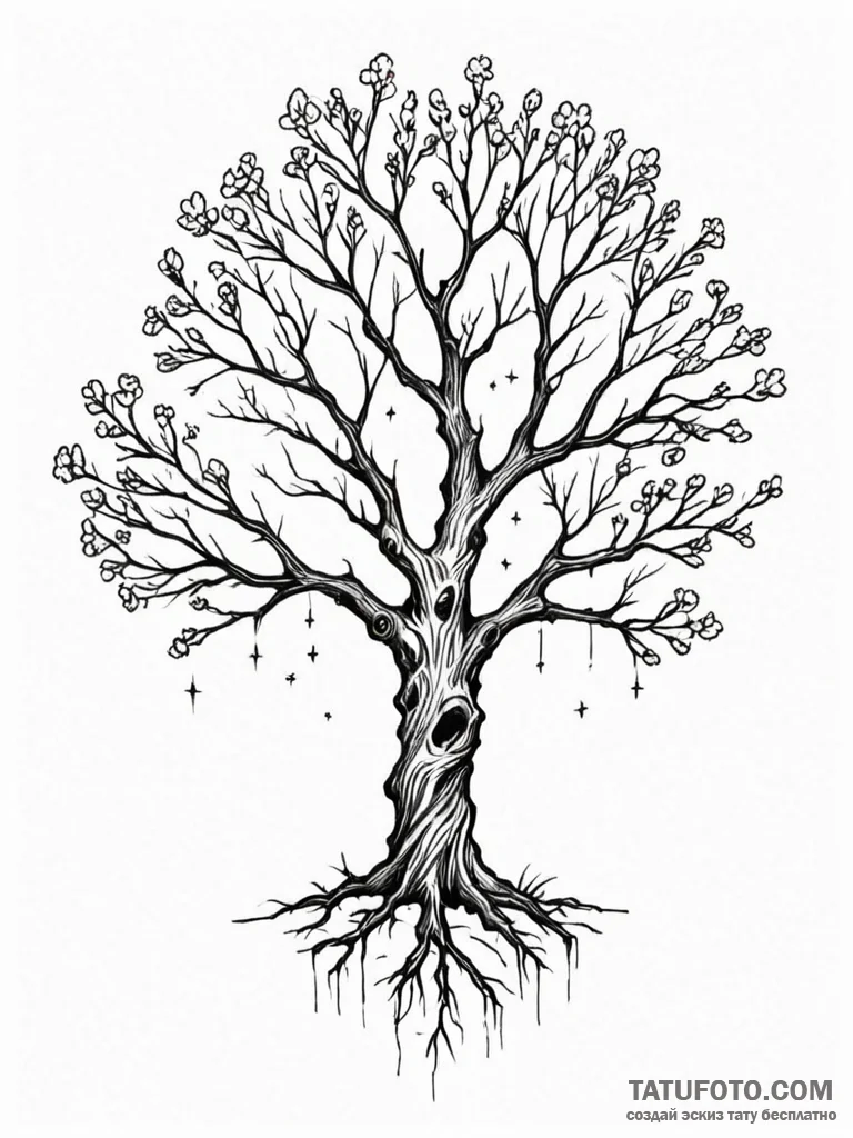 Nebula blossom beneath bone tree, concept art... - эскиз тату (№1751701562_0, 05.07.2025 07:46) — Tatufoto.com