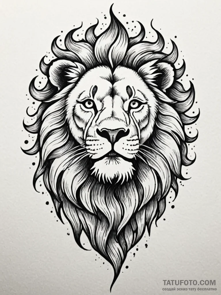 Lion with a mane of fire and smoke, tattoo fl... - эскиз тату (№1751701647_0, 05.07.2025 07:47) — Tatufoto.com