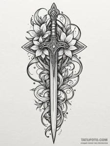 Glyph-etched dagger beneath celestial bloom,... - эскиз тату (№1751701735_0, 05.07.2025 07:48) — Tatufoto.com