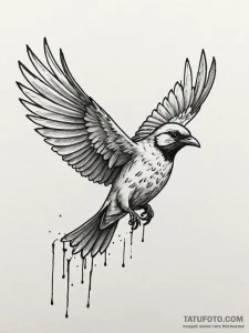 A whimsical bird taking flight, freedom,, tat... - эскиз тату (№1751702171_0, 05.07.2025 07:56) — Tatufoto.com