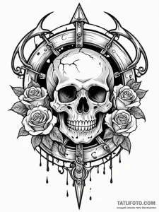 Razor-edged wheel beneath shattered gate, con... - эскиз тату (№1751702518_0, 05.07.2025 08:01) — Tatufoto.com