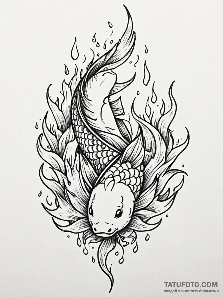 Koi fish swimming through flames, tattoo sket... - эскиз тату (№1751703202_0, 05.07.2025 08:13) — Tatufoto.com