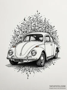 Vw beetle car, classic profile, tattoo flash... - эскиз тату (№1751703543_0, 05.07.2025 08:19) — Tatufoto.com