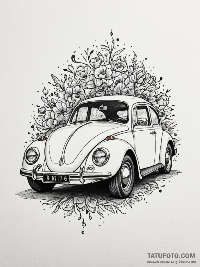 Vw beetle car, classic profile, tattoo flash... - эскиз тату (№1751703543_0, 05.07.2025 08:19) — Tatufoto.com