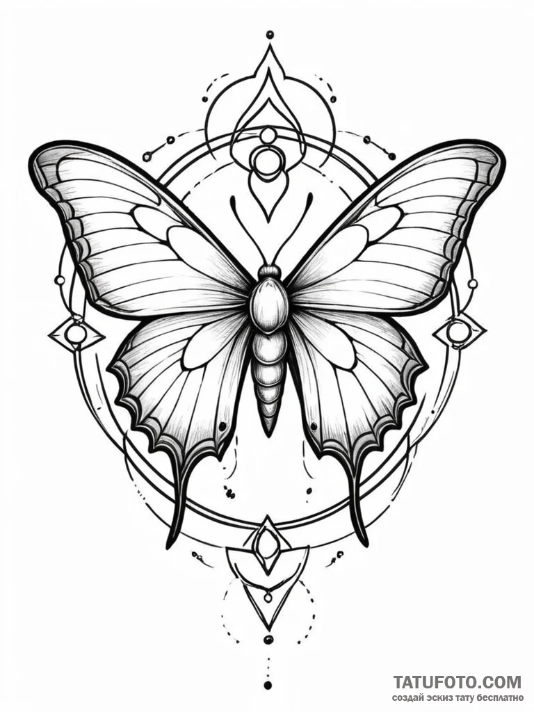 Lunar moth with glowing wings, tattoo line ar... - эскиз тату (№1751703713_0, 05.07.2025 08:21) — Tatufoto.com