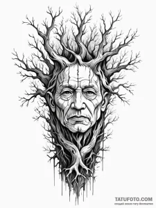 Elder tree with faces carved into its bark, a... - эскиз тату (№1751703885_0, 05.07.2025 08:24) — Tatufoto.com