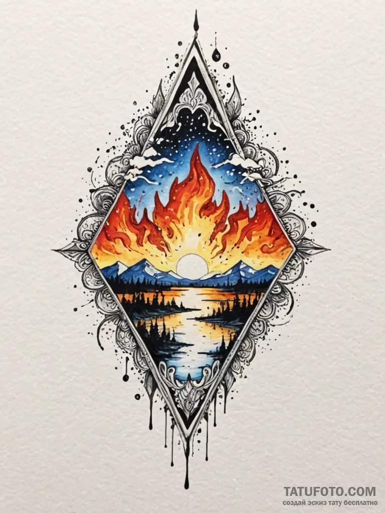 Kingр р†р вђљрівђћсћs blade beneath burning s... - эскиз тату (№1751704057_0, 05.07.2025 08:27) — Tatufoto.com