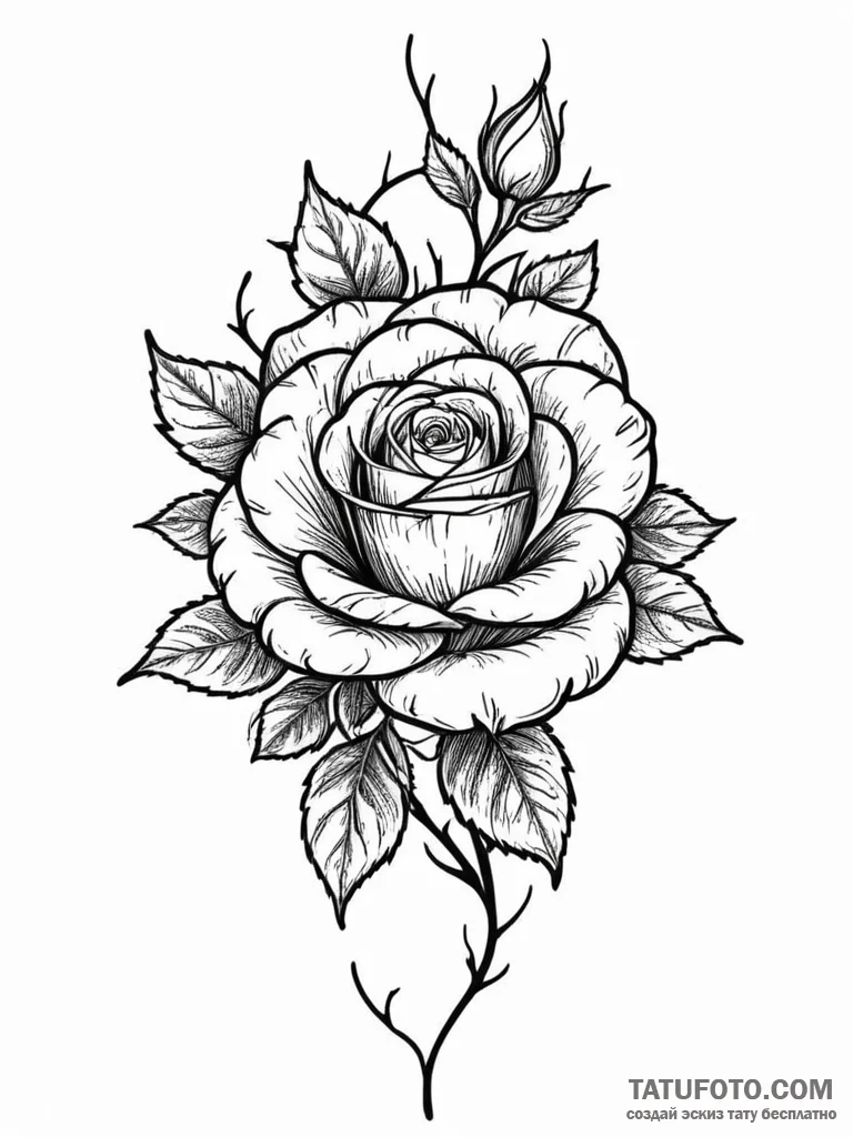 Apocalyptic rose with barbed petals, tattoo f... - эскиз тату (№1751704142_0, 05.07.2025 08:29) — Tatufoto.com