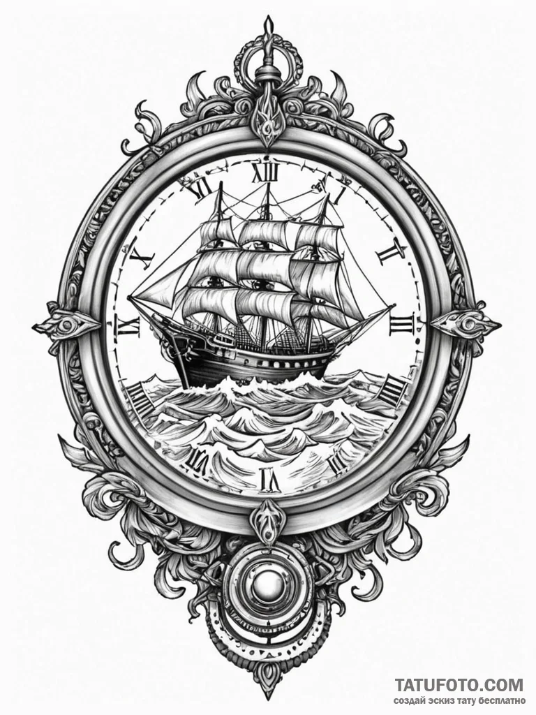A detailed barometer on a ship, nautical,, ta... - эскиз тату (№1751704227_0, 05.07.2025 08:30) — Tatufoto.com