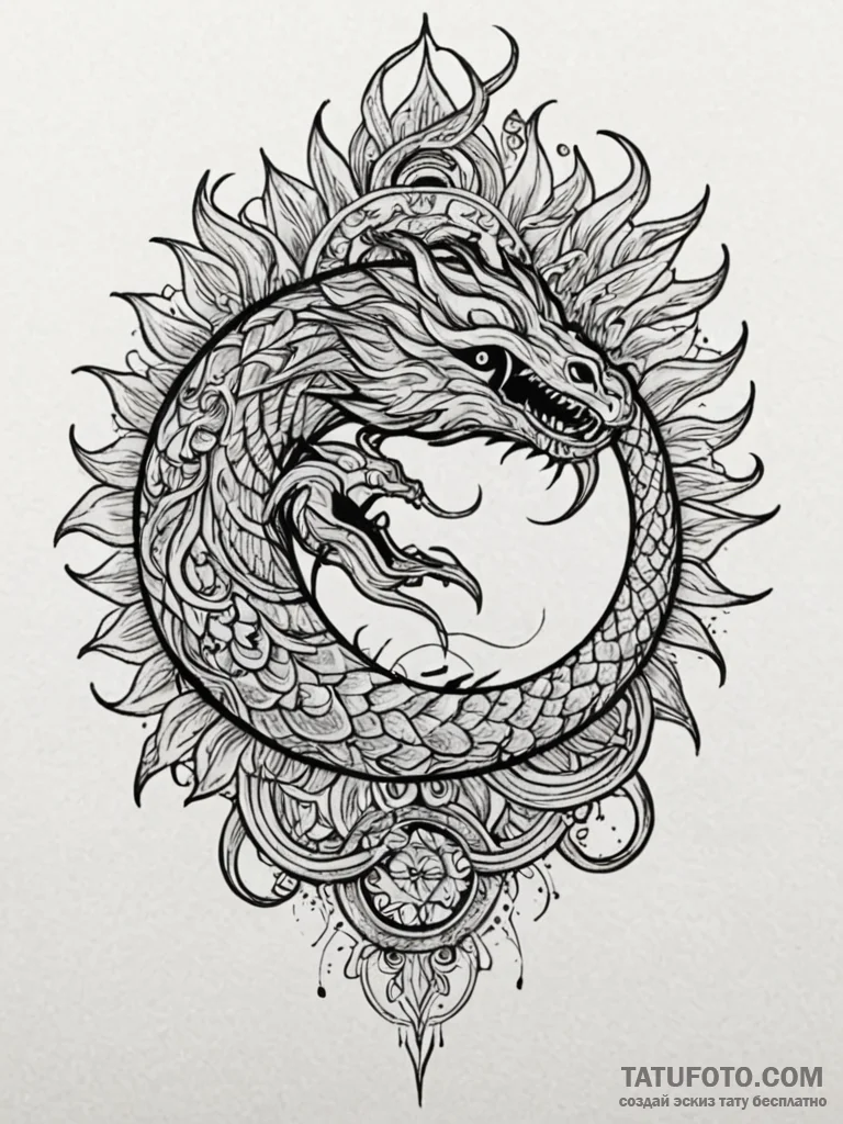 Dark serpent biting sun, tattoo flash sheet d... - эскиз тату (№1751704481_0, 05.07.2025 08:34) — Tatufoto.com