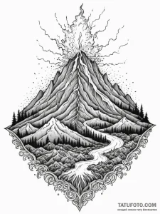 Volcano erupting with magma and lightning, ar... - эскиз тату (№1751704566_0, 05.07.2025 08:36) — Tatufoto.com
