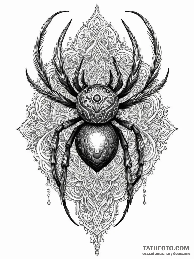 A peacock spider showing its colors, ink illu... - эскиз тату (№1751704657_0, 05.07.2025 08:37) — Tatufoto.com