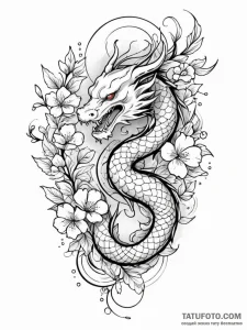 Dna helix intertwined with a floral vine, tat... - эскиз тату (№1751704831_0, 05.07.2025 08:40) — Tatufoto.com