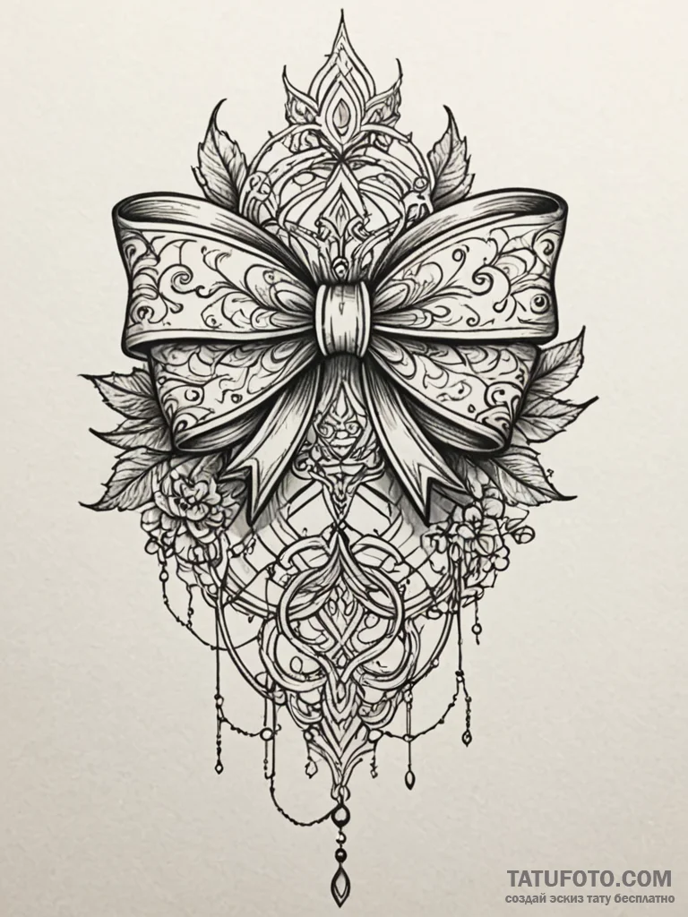 Ivory bow with thorned string, tattoo drawing... - эскиз тату (№1751704916_0, 05.07.2025 08:41) — Tatufoto.com